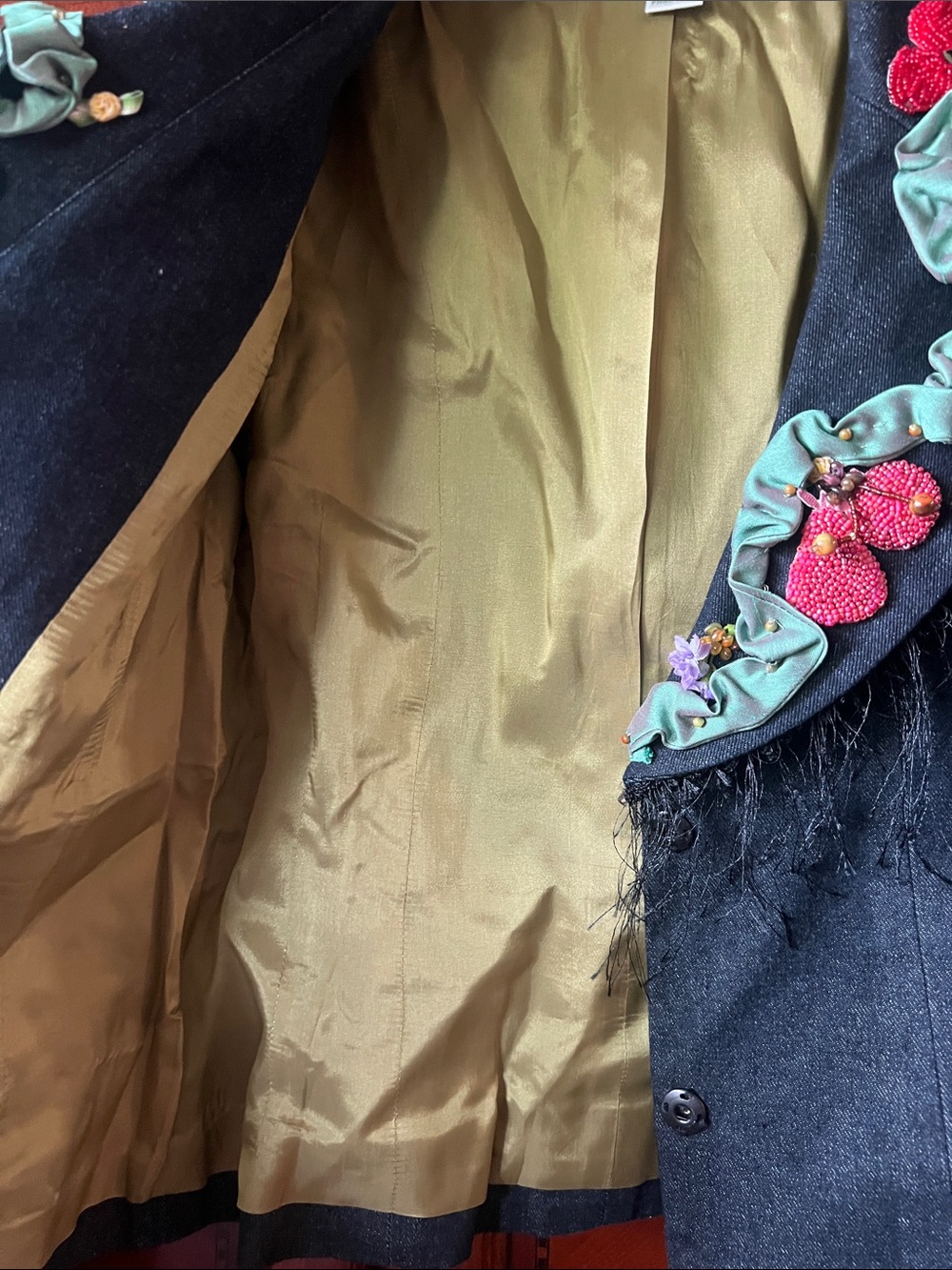 RARE MARY FRANCES Black Denim Jacket with Beaded/Embellished Fruits Size Small - Picture 16 of 16